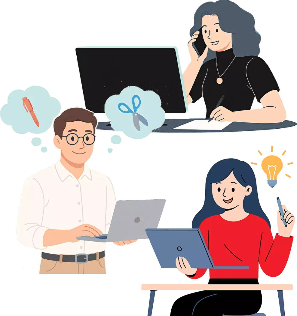 海外展開を相談する人々のイラスト