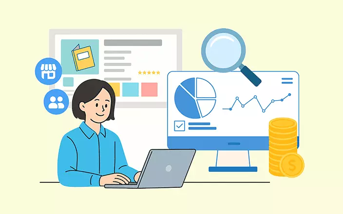 情報を調べる人物のイラスト